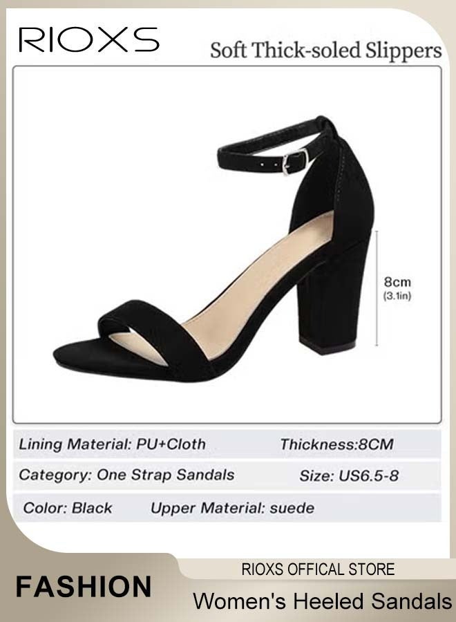 RIOXS Women's Chunky Heel Sandals, 8cm Block Platform High Heels Sandals, Open Toe Ankle Strap Heeled Shoes, Fashion Casual Heel Shoes for Ladies Women, Anti-slip Strappy Buckle Sandals, Stylish Heeled Sandals for Parties, Weddings, Proms, Dating, Daily Wear, Classic Black Footwer Women's Comfort - Image 5